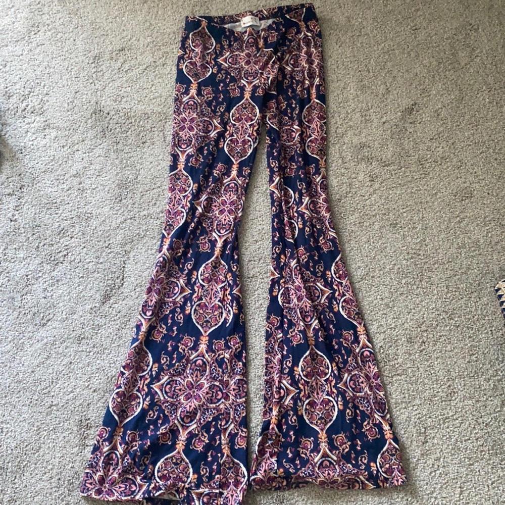 Blue and pink printed flare pants